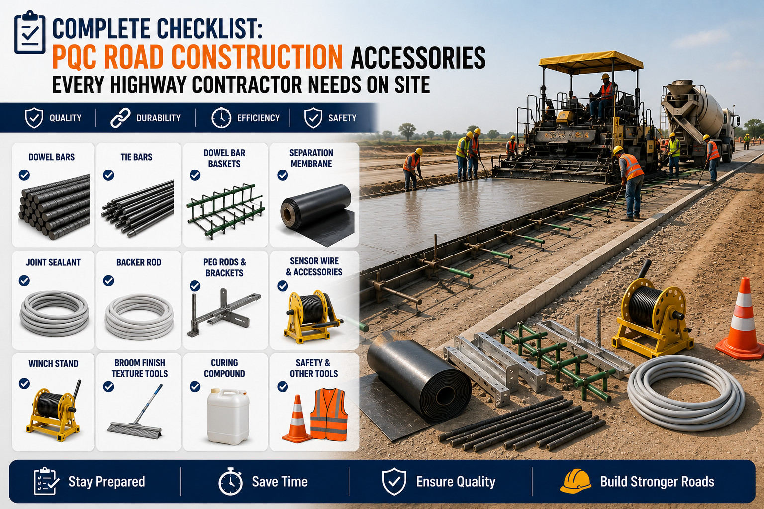 Complete Checklist PQC Road Construction Accessories Every Highway Contractor Needs on Site Complete Checklist PQC Road Construction Accessories Every Highway Contractor Needs on Site