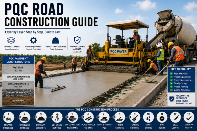 PQC Road Construction Step by Step Materials, Equipment, and Accessories Required